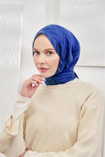 Armanda Jakarlı Şal - Zigzag Desenli - Saks