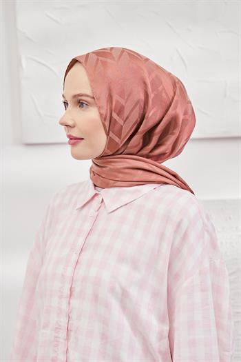 Armanda Jakarlı Şal - Zigzag Desenli - Soğan Kabuğu