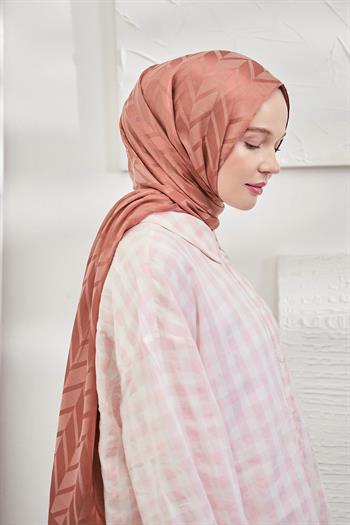 Armanda Jakarlı Şal - Zigzag Desenli - Soğan Kabuğu