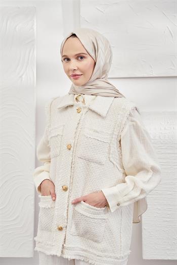 Armanda Jakarlı Şal - Zigzag Desenli - Taş