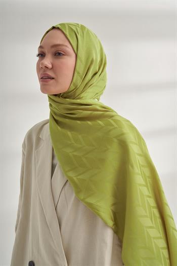 Armanda Jakarlı Şal - Zigzag Desenli - Yağ Yeşili