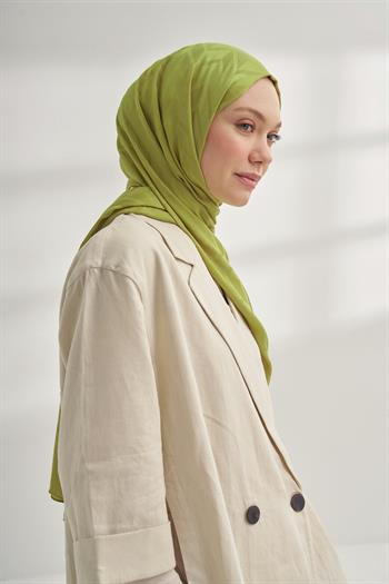 Armanda Jakarlı Şal - Zigzag Desenli - Yağ Yeşili