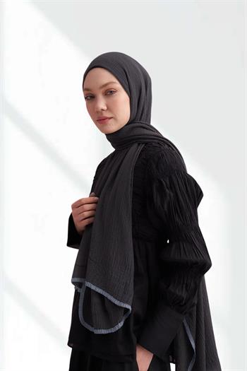 Armanda Müslin Biyeli Şal - Gri Mavi