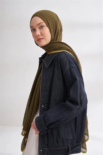 Armanda Müslin Biyeli Şal - Haki