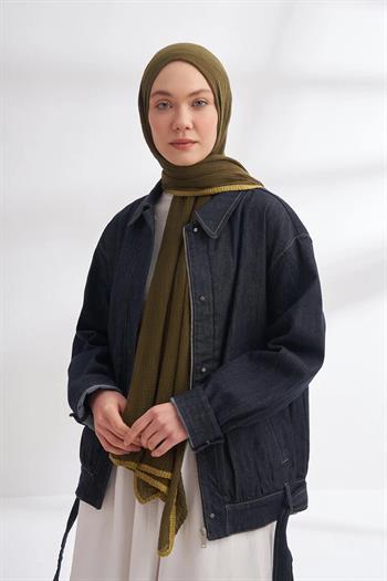 Armanda Müslin Biyeli Şal - Haki