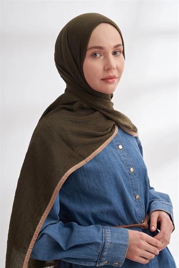 Armanda Müslin Biyeli Şal - Koyu Haki