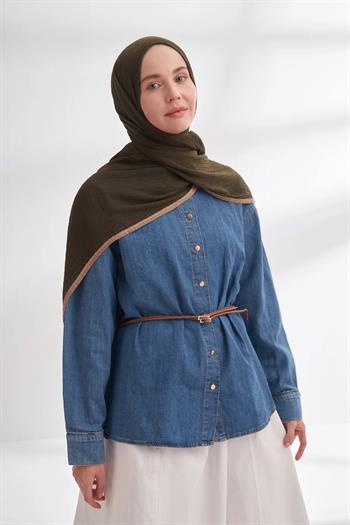 Armanda Müslin Biyeli Şal - Koyu Haki