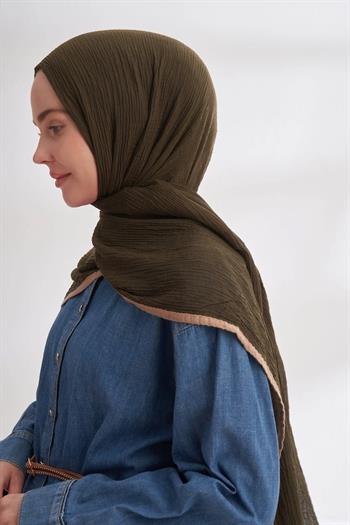 Armanda Müslin Biyeli Şal - Koyu Haki