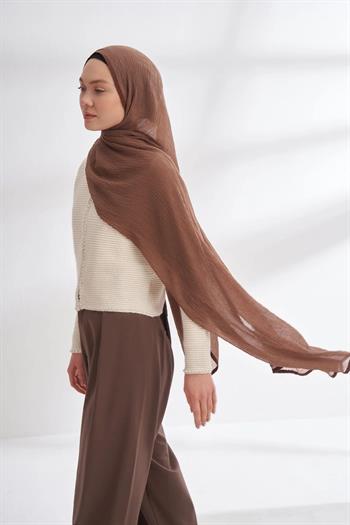 Armanda Müslin Biyeli Şal - Koyu Vizon