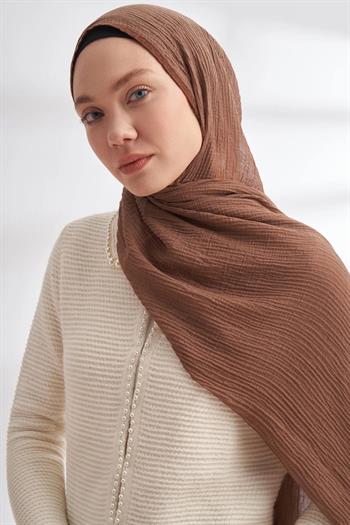 Armanda Müslin Biyeli Şal - Koyu Vizon