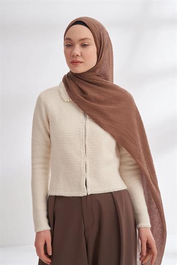 Armanda Müslin Biyeli Şal - Koyu Vizon