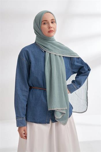 Armanda Müslin Biyeli Şal - Mint Yeşili