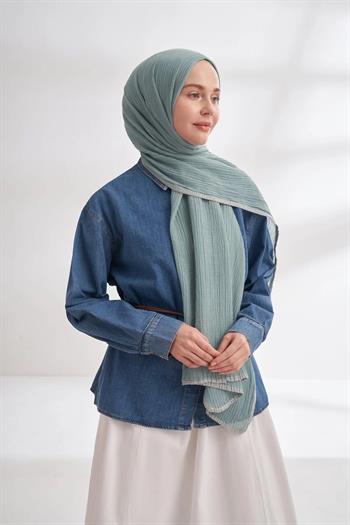 Armanda Müslin Biyeli Şal - Mint Yeşili