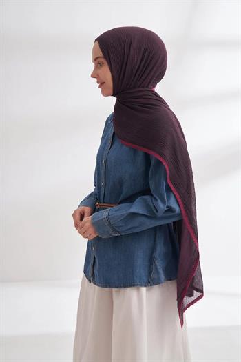 Armanda Müslin Biyeli Şal - Mürdüm