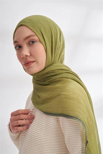 Armanda Müslin Biyeli Şal - Olive