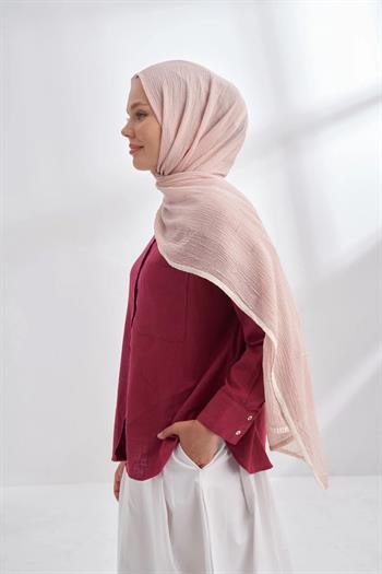Armanda Müslin Biyeli Şal - Pudra