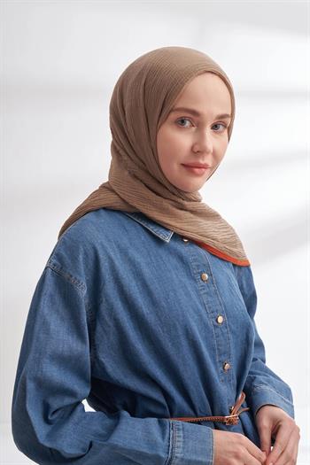 Armanda Müslin Biyeli Şal - Toprak