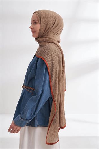 Armanda Müslin Biyeli Şal - Toprak