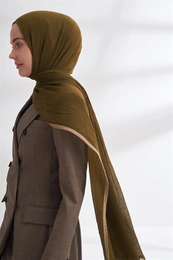 Armanda Müslin Biyeli Şal - Yosun