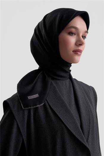 Armine Düz İpek Eşarp - 2001-20 Siyah Jakar