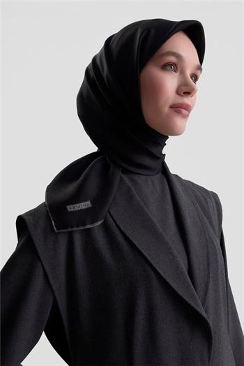 Armine Düz İpek Eşarp - 2001-20 Siyah Jakar