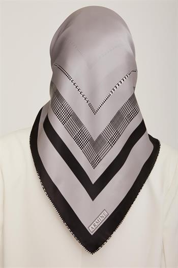 Armine İpek Eşarp 2023 Kış 8811-32 Siyah Gri Twill