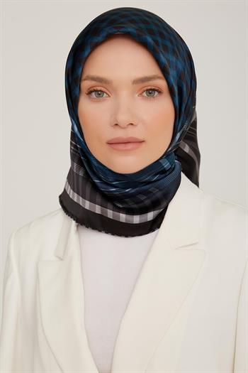 Armine İpek Eşarp 2023 Kış 8824-51 Siyah Petrol Twill
