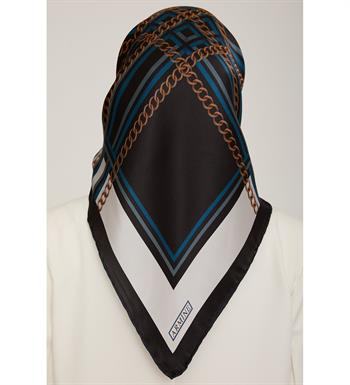 Armine İpek Eşarp 2023 Kış - 8845-50 Siyah Petrol Twill
