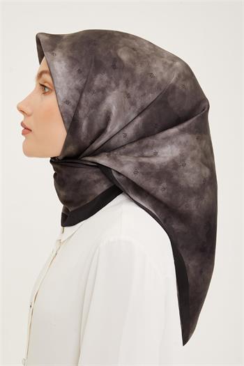 Armine İpek Eşarp 2023 Yaz 8933-54 Koyu Gri Siyah Twill