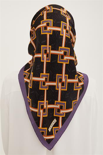 Armine İpek Eşarp 2023 Yaz 8940-51 Siyah Mor Twill