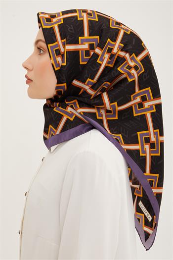 Armine İpek Eşarp 2023 Yaz 8940-51 Siyah Mor Twill