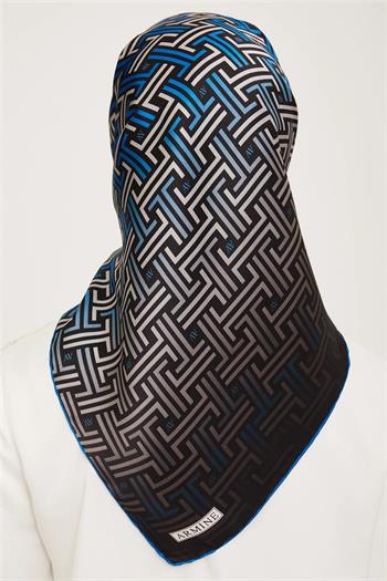 Armine İpek Eşarp 2024 Kış - 9011-22 Siyah Mavi Twill
