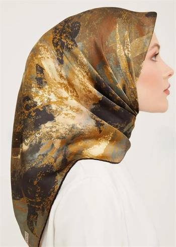 Armine İpek Eşarp 2024 Kış - 9015-55 Siyah Gold Twill