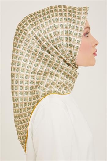 Armine İpek Eşarp 2024 Yaz - 9109-33 Bej Yeşil Twill