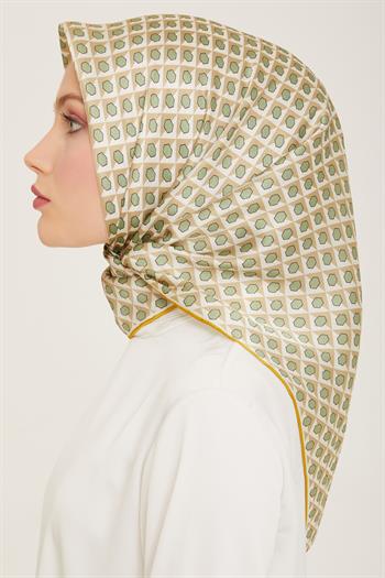 Armine İpek Eşarp 2024 Yaz - 9109-33 Bej Yeşil Twill