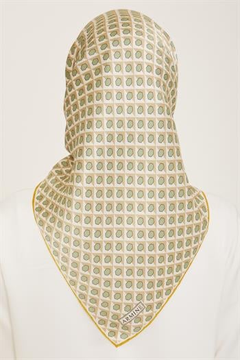 Armine İpek Eşarp 2024 Yaz - 9109-33 Bej Yeşil Twill