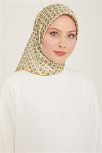 Armine İpek Eşarp 2024 Yaz - 9109-33 Bej Yeşil Twill