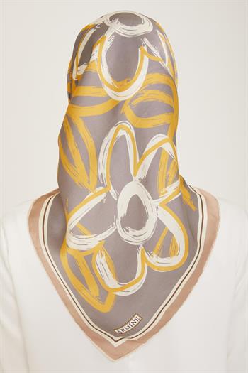 Armine İpek Eşarp 2024 Yaz - 9123-38 Gri Sarı Twill