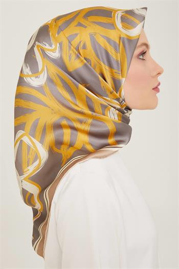 Armine İpek Eşarp 2024 Yaz - 9123-38 Gri Sarı Twill