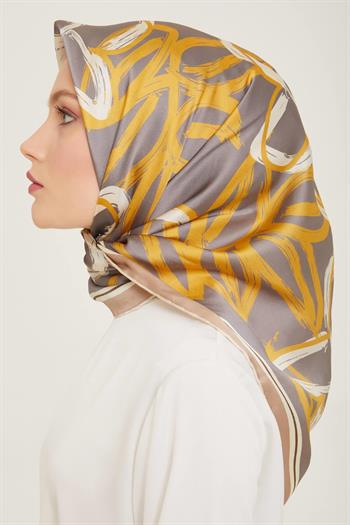 Armine İpek Eşarp 2024 Yaz - 9123-38 Gri Sarı Twill