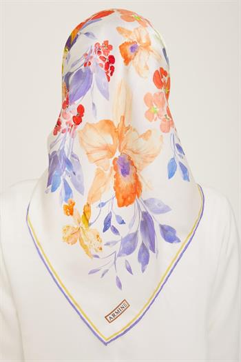 Armine İpek Eşarp 2024 Yaz - 9127-03 Beyaz Mor Sura