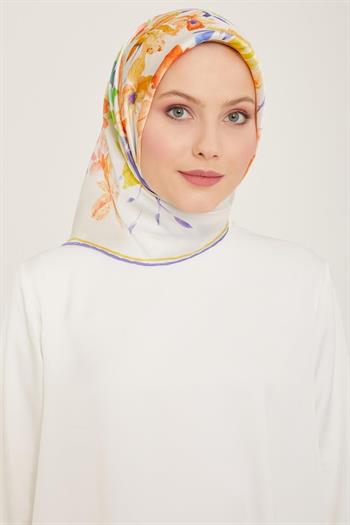 Armine İpek Eşarp 2024 Yaz - 9127-03 Beyaz Mor Sura