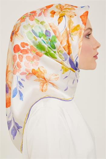 Armine İpek Eşarp 2024 Yaz - 9127-03 Beyaz Mor Sura