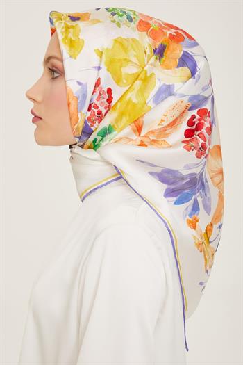 Armine İpek Eşarp 2024 Yaz - 9127-03 Beyaz Mor Sura