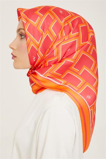 Armine İpek Eşarp 2024 Yaz - 9132-85 Fuşya Turuncu Twill
