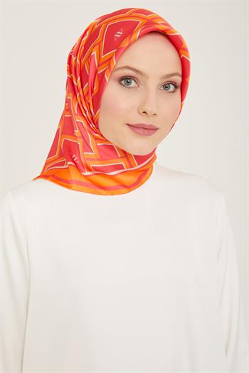 Armine İpek Eşarp 2024 Yaz - 9132-85 Fuşya Turuncu Twill