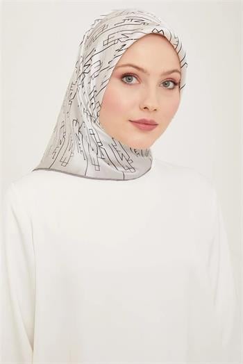 Armine İpek Eşarp 2024 Yaz - 9142-01 Açık Gümüş Twill
