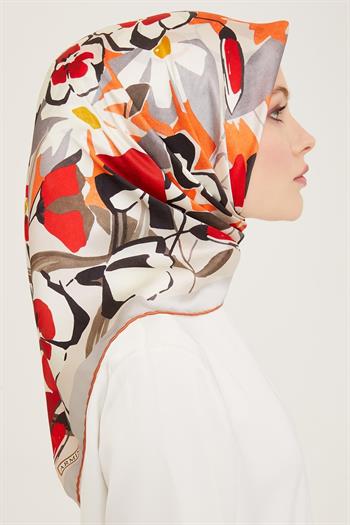 Armine İpek Eşarp 2024 Yaz - 9153-03 Kırmızı Twill