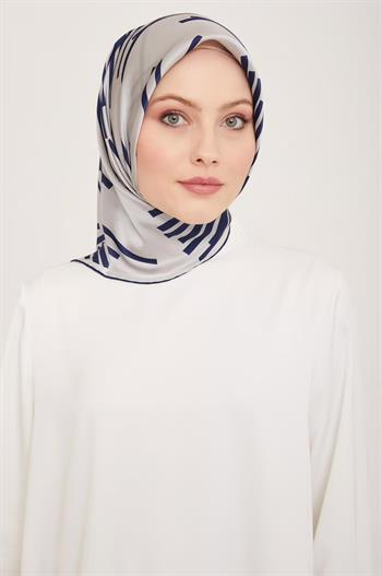 Armine İpek Eşarp 2024 Yaz - 9157-53 Gri Lacivert Twill
