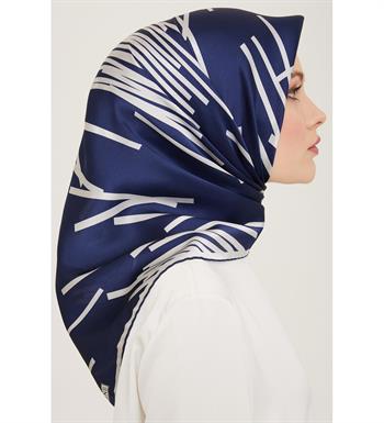Armine İpek Eşarp 2024 Yaz - 9165-80 Lacivert Gri Twill